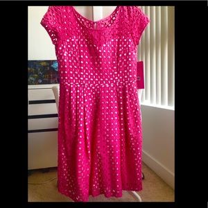 NWT Betsey Johnson pink, eyelet dress w/ cap sleeves and keyhole back enclosure